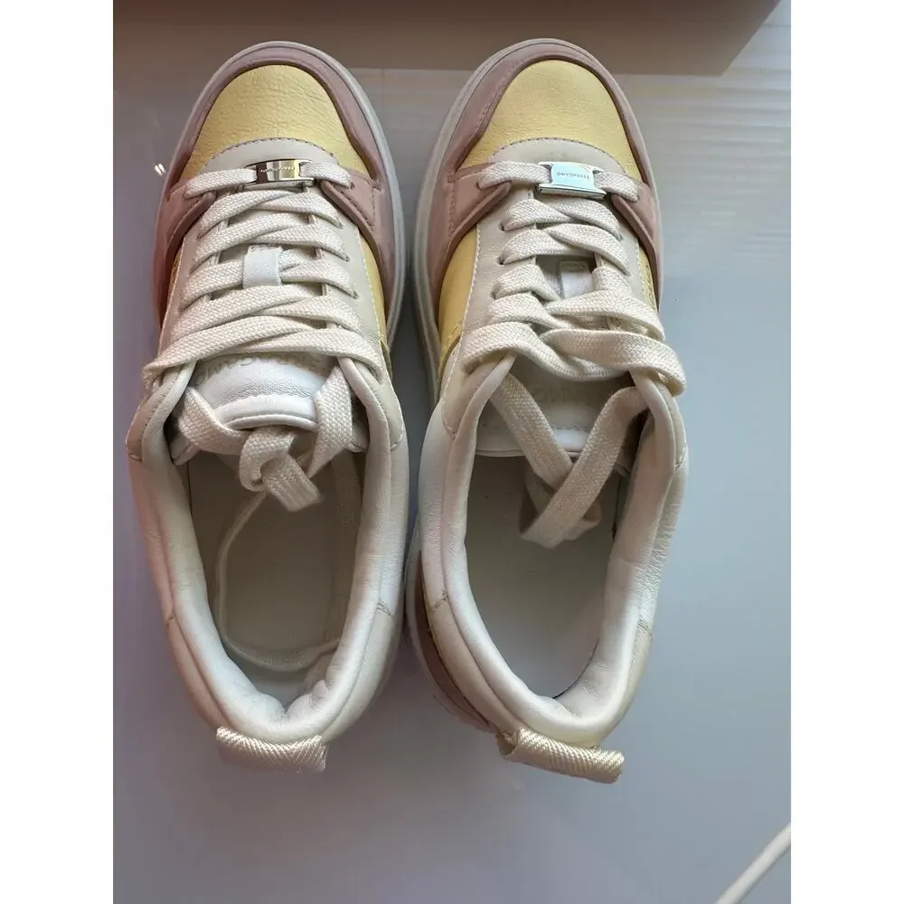 New Salvatore Ferragamo Dennis Leather Sneakers Rose (7)